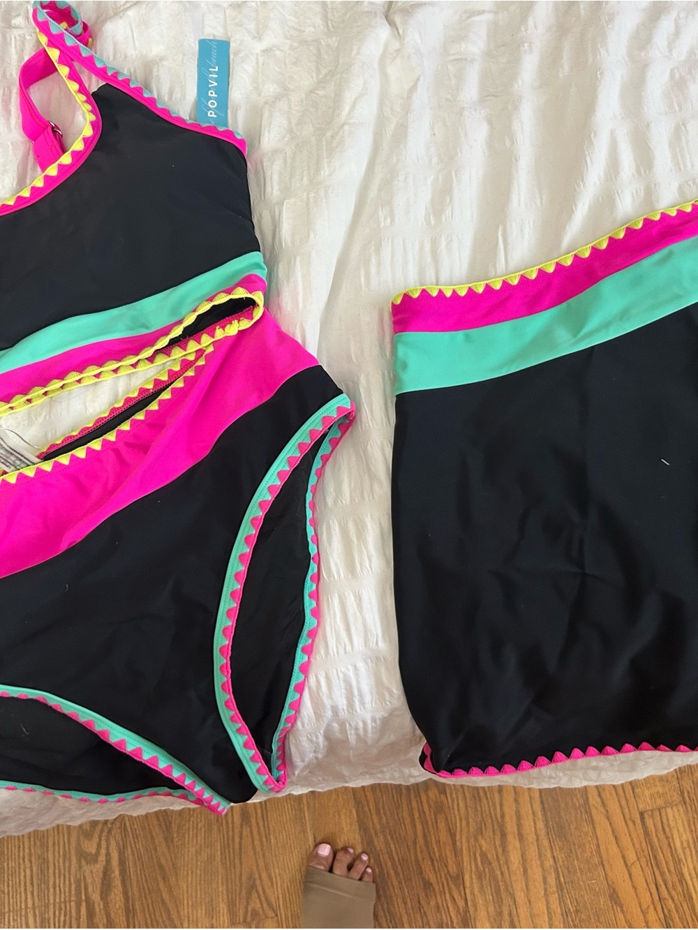 Popvil Black Multi-Color Women’s Two-Piece Swim Set